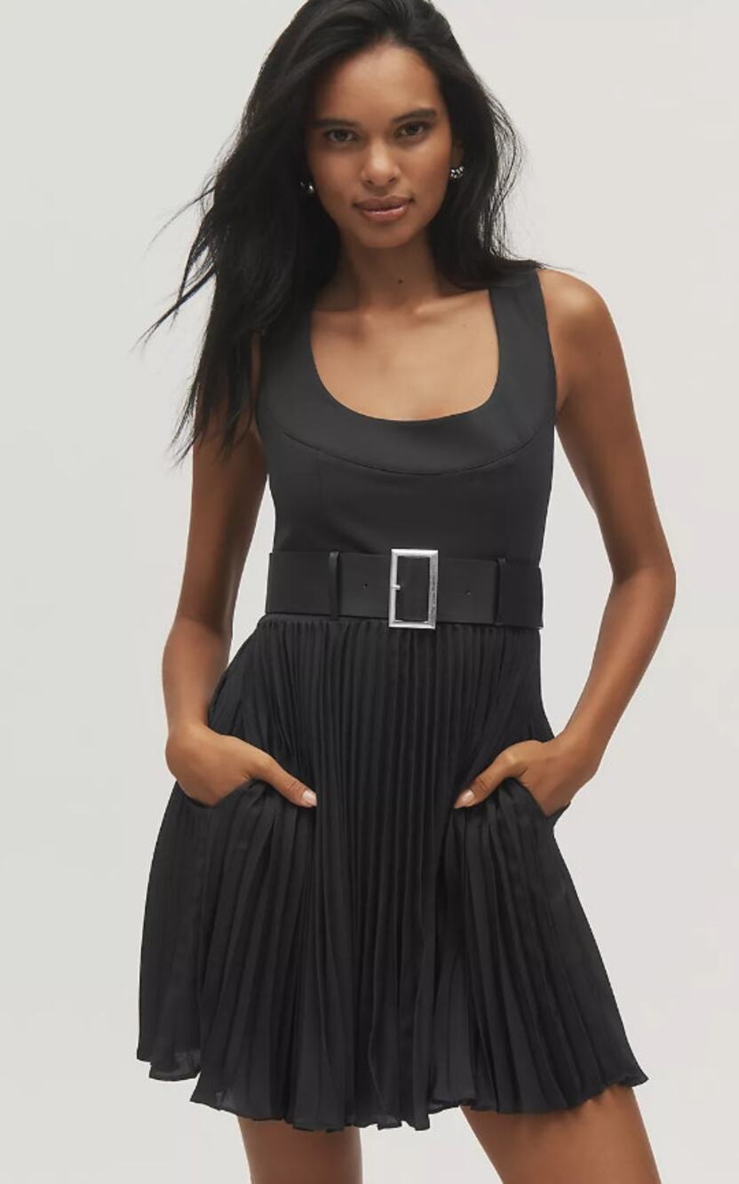 NWT Anthropologie Maeve Sleeveless Black Pleated Mini Dress - Small